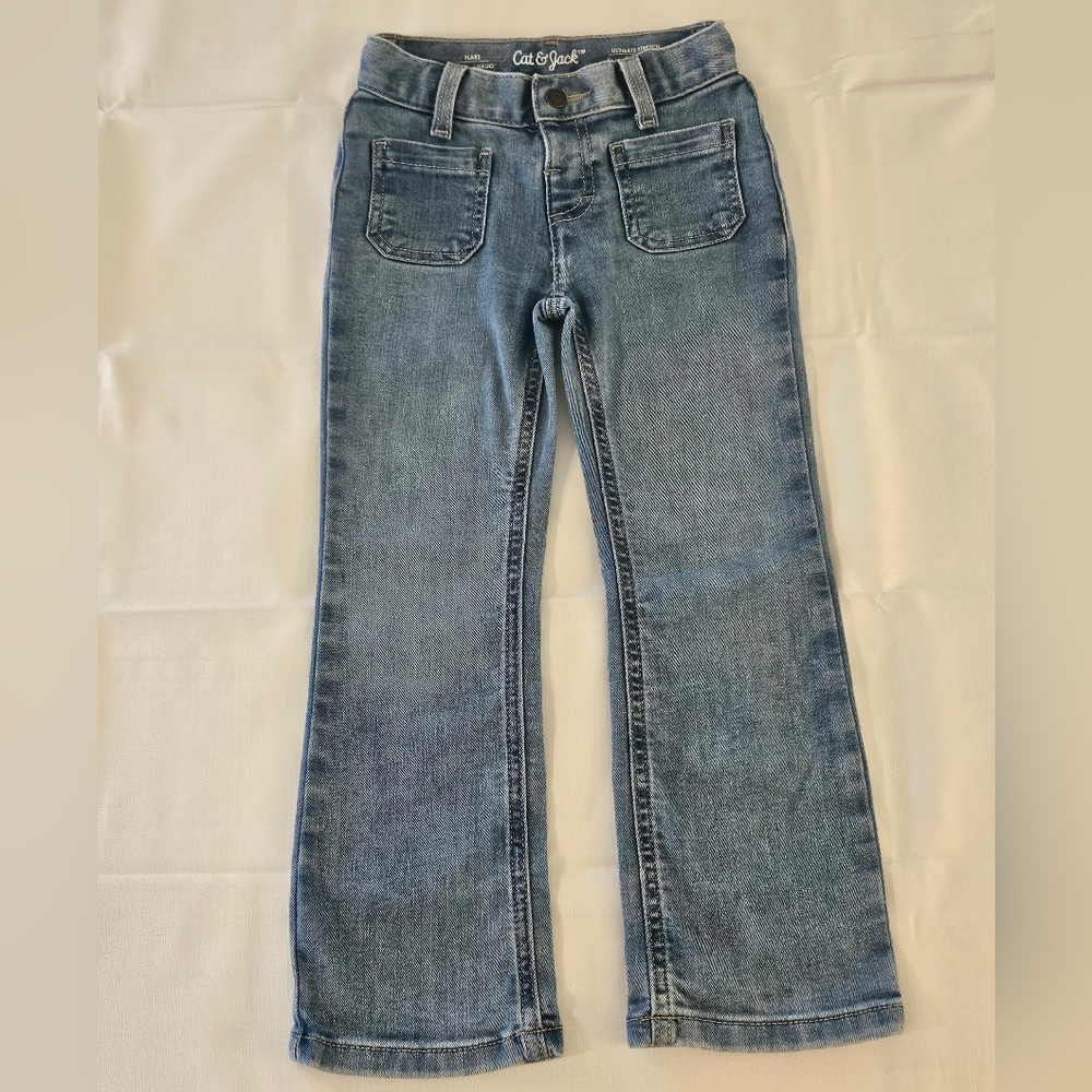 CAT & JACK ULTIMATE STRETCH FLARE TODDLER GIRL JEANS W/ ADJUSTABLE WAIST SIZE 5T